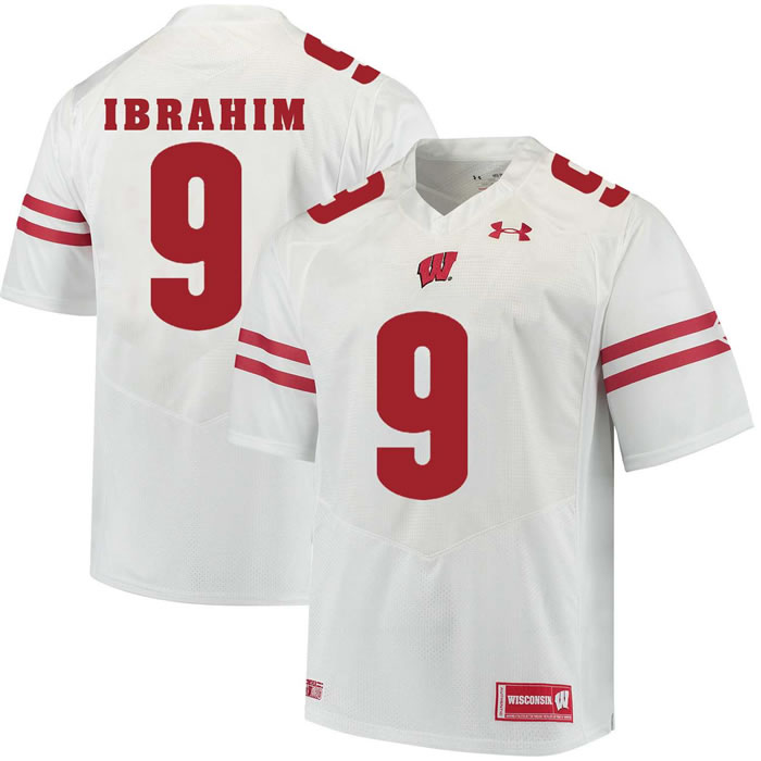 Wisconsin Badgers #9 Rachid Ibrahim White College Football Jersey DingZhi